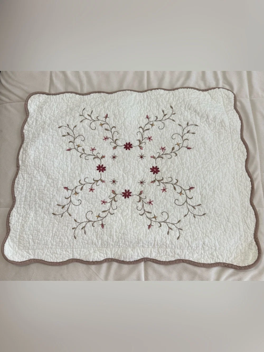 Home Classics Quilted Embroidered Floral Pillow Shams Set of 2 Standard